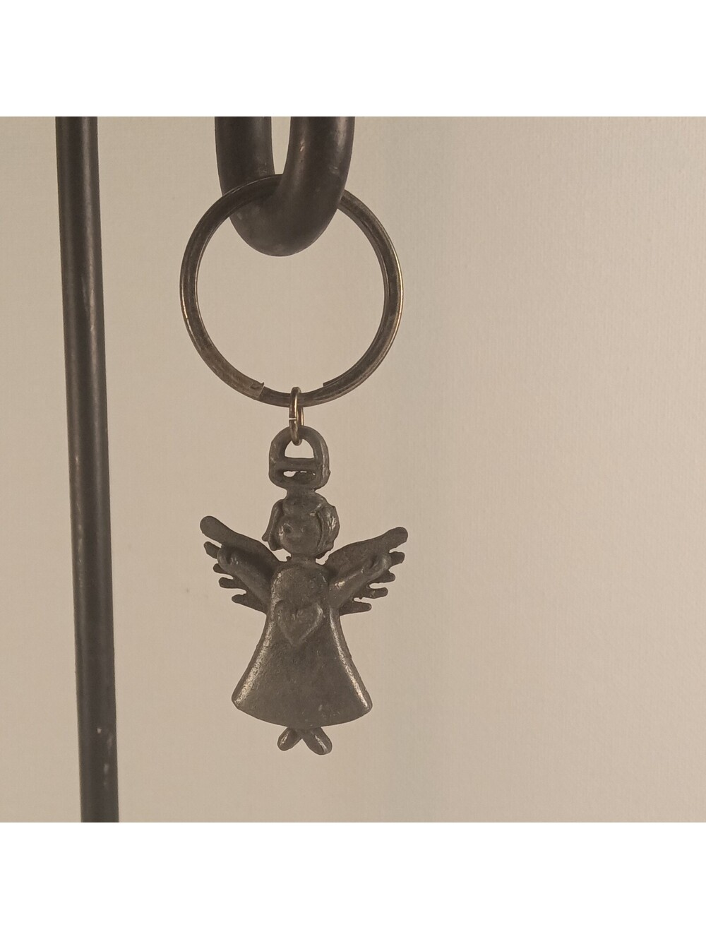 pewter Angel Charm Keychain w/ Detachable Keyring & Split Ring